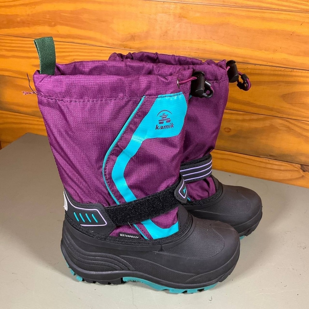 Kamik Youth Snowcoast 3 Snow Boots Purple & Teal Winter Easy‎ On/Off Size 13